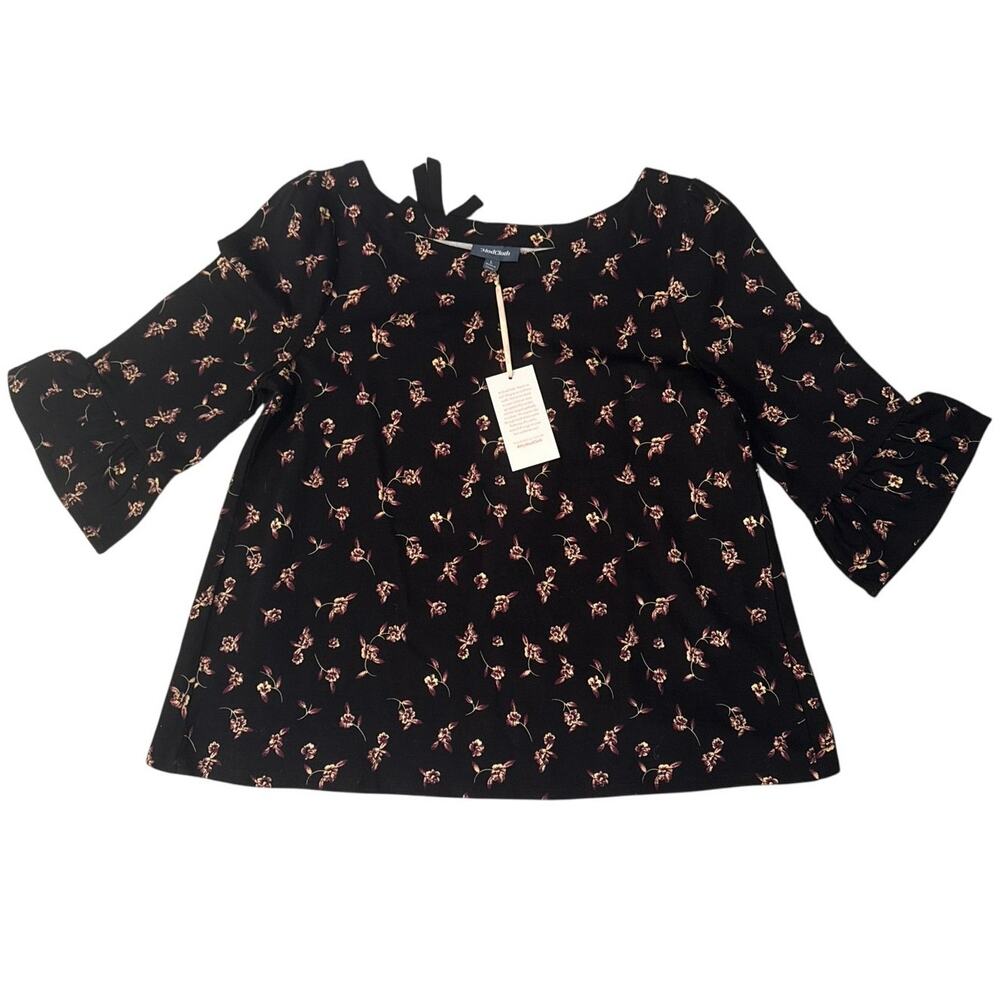 NWT ModCloth Sunday Afilado Black Floral Back Wrap Bow Tie Pullover Top Size L